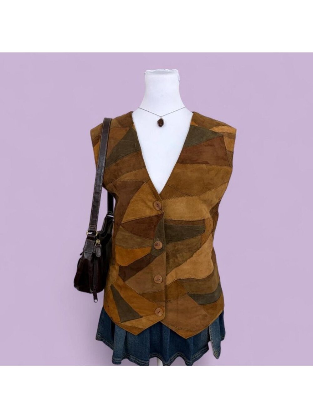 90s patchwork boho suede vest